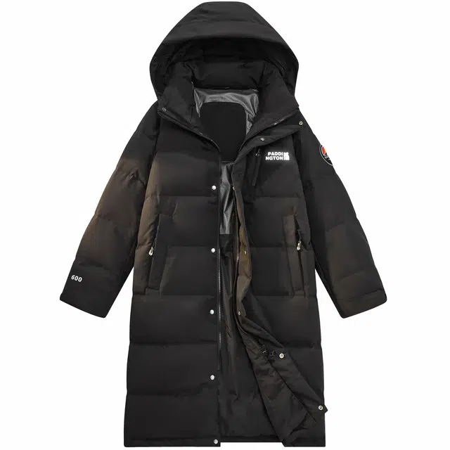 帕丁顿熊 纯色中长款宽松休闲可拆卸帽防风防寒保暖加厚羽绒服 男女同款