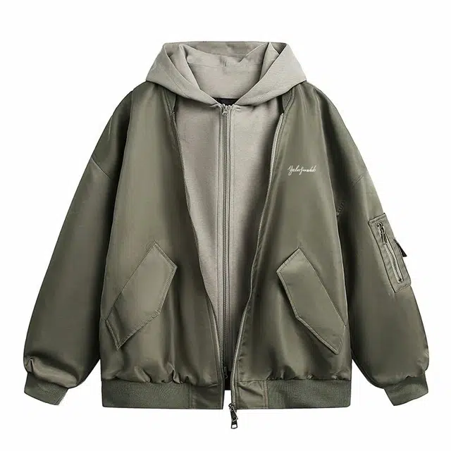 雅鹿 基础款复古高街假两件百搭连帽宽松休闲工装夹克外套 男女同款