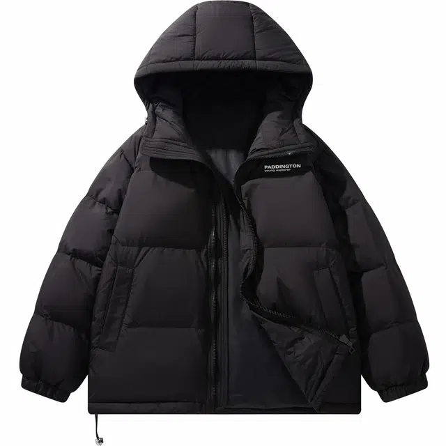 帕丁顿熊 简约字母印花纯色宽松连帽休闲防风防寒保暖加厚羽绒服 男女同款