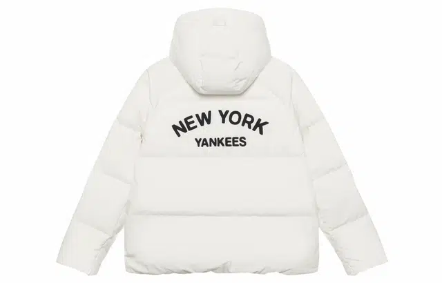 MLB New York Yankees Cream Hooded Puffer Jacket
