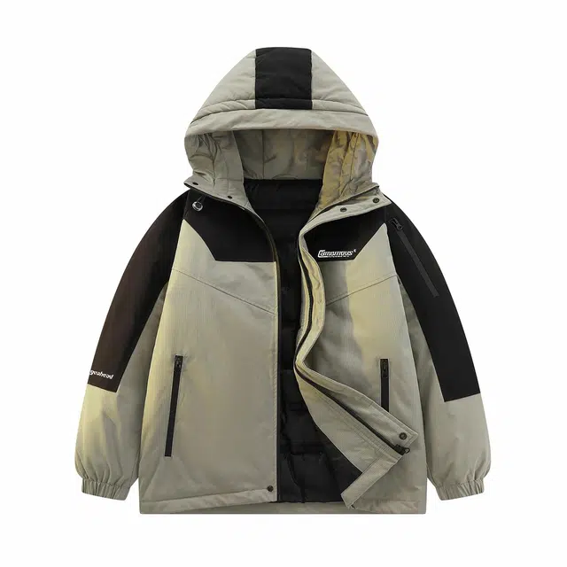 鸭鸭 冰魄系列 简约字母印花设计感青少年新款学生党好物插色户外运动通勤防风保暖抗皱宽松休闲百搭拉链连帽羽绒服 男女同款