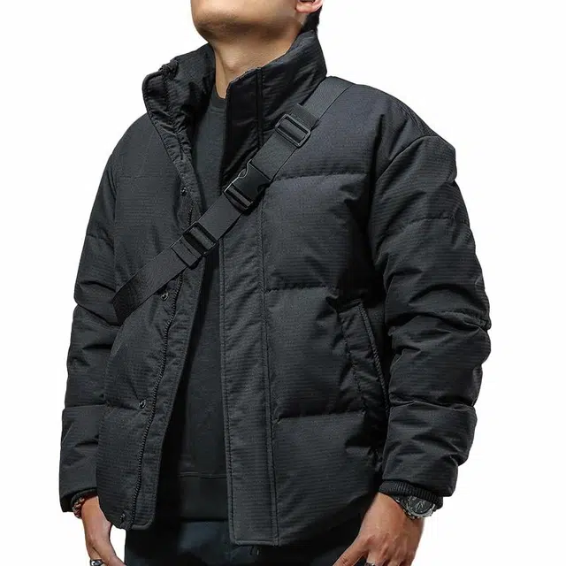 季言 防风立领舒适时尚百搭纯色长袖羽绒服 男款 黑色