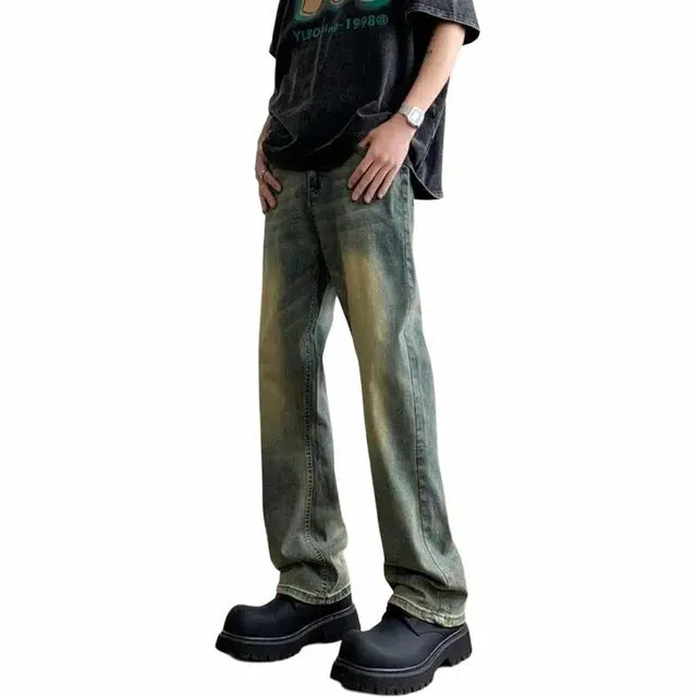 八哥 美式高街潮牌水洗做旧修身日常通勤柔软舒适休闲微喇牛仔裤 男女同款
