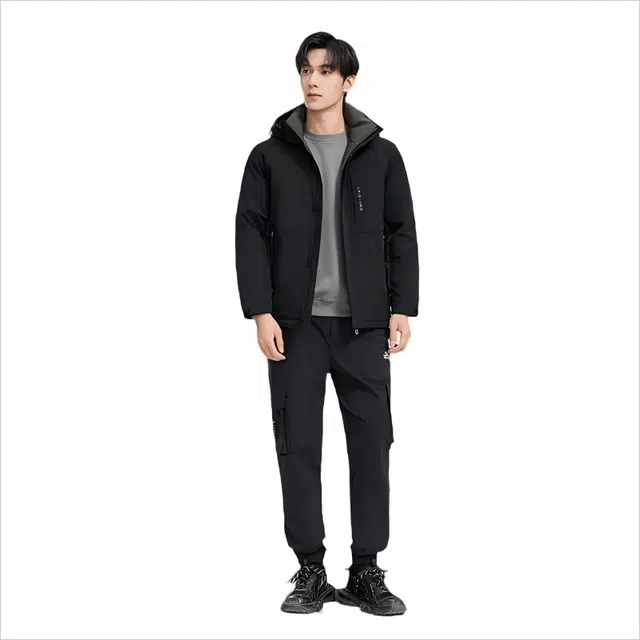 雅鹿 纯色合身连帽休闲加厚保暖羽绒服 男款