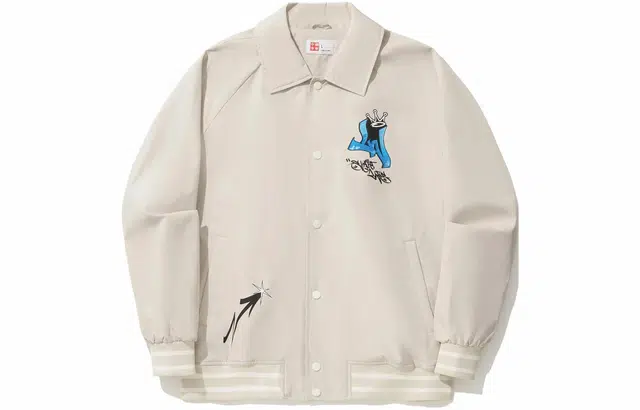 中国李宁 字母印花单排扣翻领夹克外套 男款 云母灰