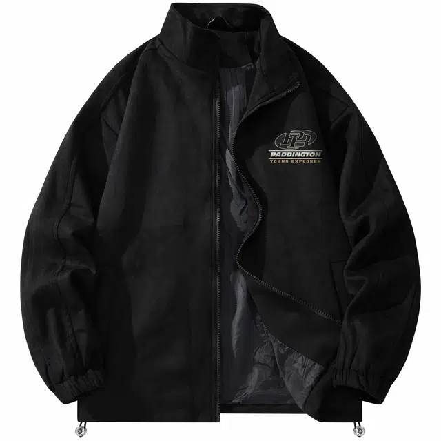 帕丁顿熊 简约纯色字母旗帜徽章印花麂皮绒立领夹克外套 男女同款