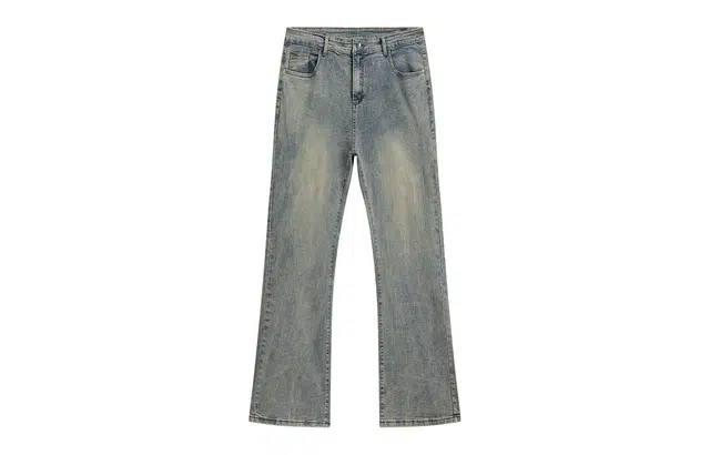 华夏儿女 美式复古高街黄泥染基础款中腰百搭微喇叭水洗拖地高级感休闲裤牛仔裤 男女同款