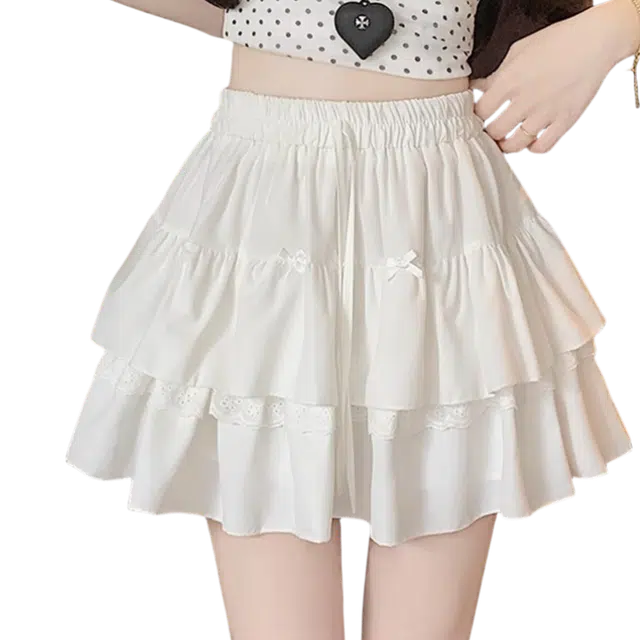 北极绒 芭蕾风蛋糕半身裙女夏小个子高腰显瘦休闲短裙 女款 白色
