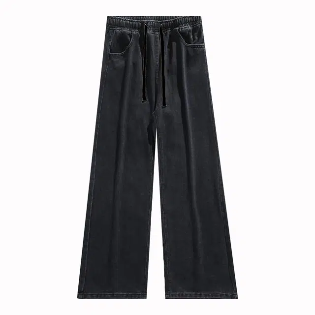 华夏儿女 美式高街复古风宽松直筒多元素设计舒适长裤牛仔裤 男女同款