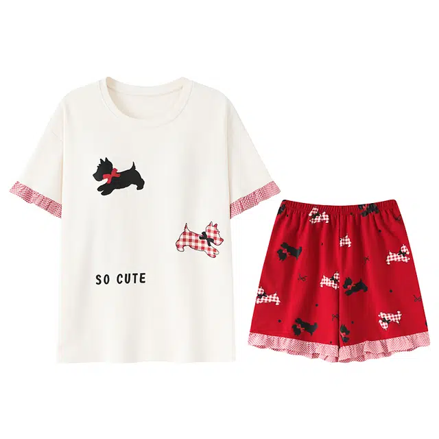 向薇 带胸垫短袖薄款卡通可外穿家居服睡衣套装 女款 图片色