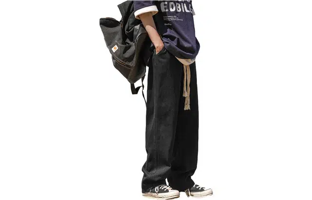 港仔文艺男 宽松直筒牛仔裤 男款