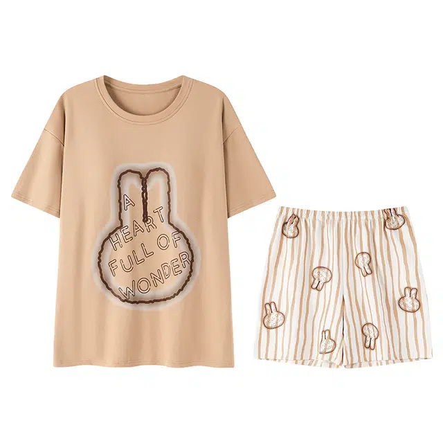 向薇 带胸垫薄款短袖卡通可爱家居服睡衣套装 女款 图片色