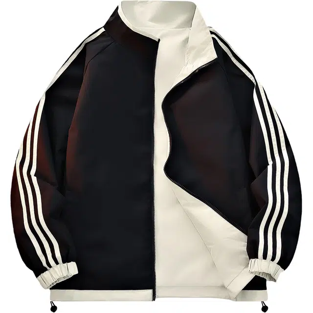 寻星记 美式复古条纹织带撞色多穿法宽松休闲夹克 男女同款