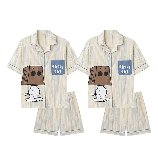 俏韵 文艺风短袖家居服休闲舒适睡衣套装 男女同款