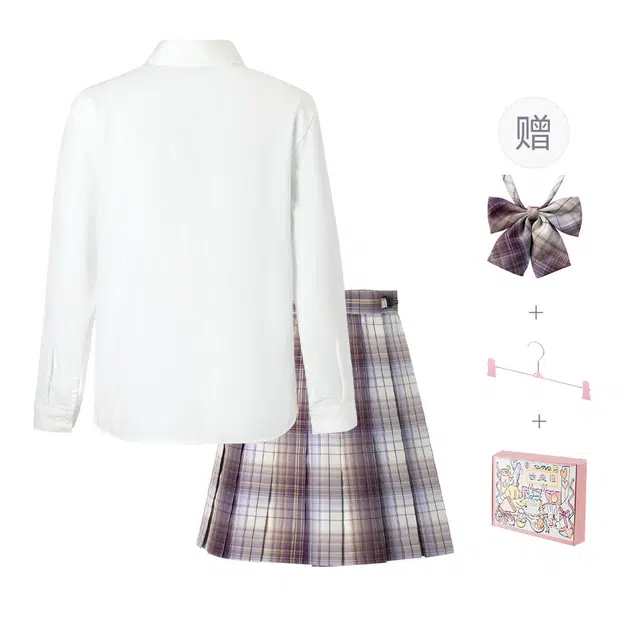 日暮星河 学院风休闲时尚长袖上衣日系百褶裙衬衫套装 女款 枫林尽染