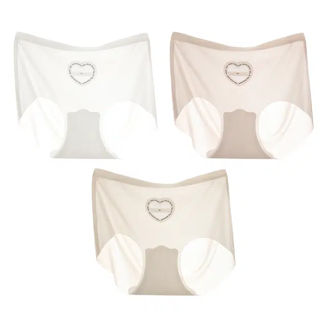 二三二三 冰感透气舒适亲肤柔软内裤无痕不卷边不卡档高弹中腰三角裤纯色简约字母加长档短裤 女款 组合装