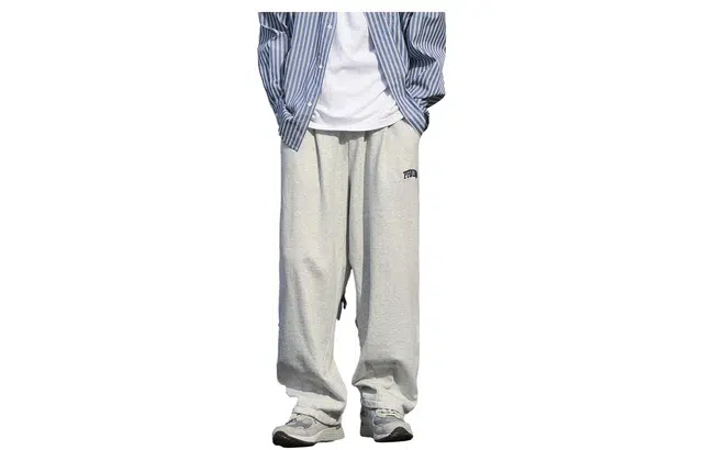 港仔文艺男 纯色宽松阔腿松紧腰针织运动裤 男款