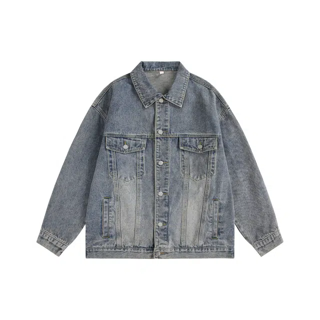 美式复古高街风多口袋透气做旧宽松休闲百搭口袋日常潮流个工装翻领长袖牛仔外套 男女同款