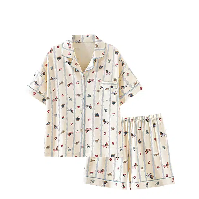 俏韵 翻领短袖薄款甜美可爱家居服可外穿睡衣套装 女款 杏色