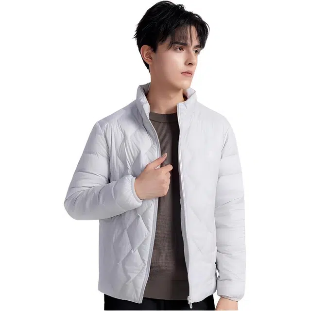 梦特娇 纯色字母无帽立领拉链长袖羽绒服 男款