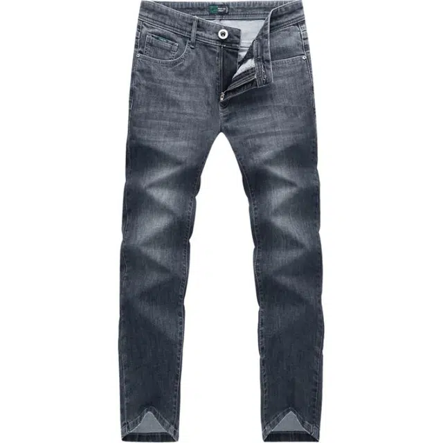 与狼共舞 潮流时尚百搭休闲简约舒适中腰直筒牛仔裤 男款 深灰