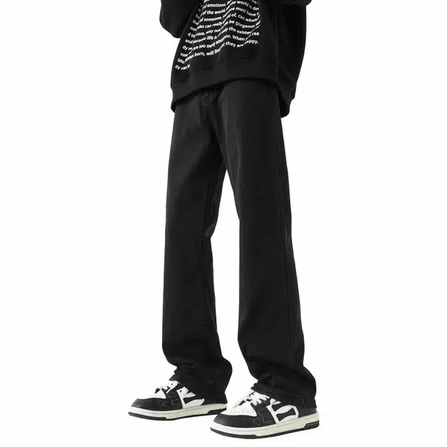 八哥 高街潮流美式基础款百搭休闲运动垂感时尚长裤牛仔裤 男女同款