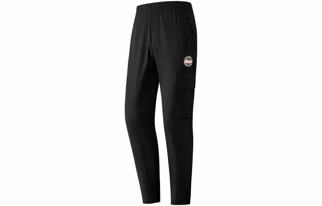 鸿星尔克 休闲纯色系带运动裤 男款  正黑