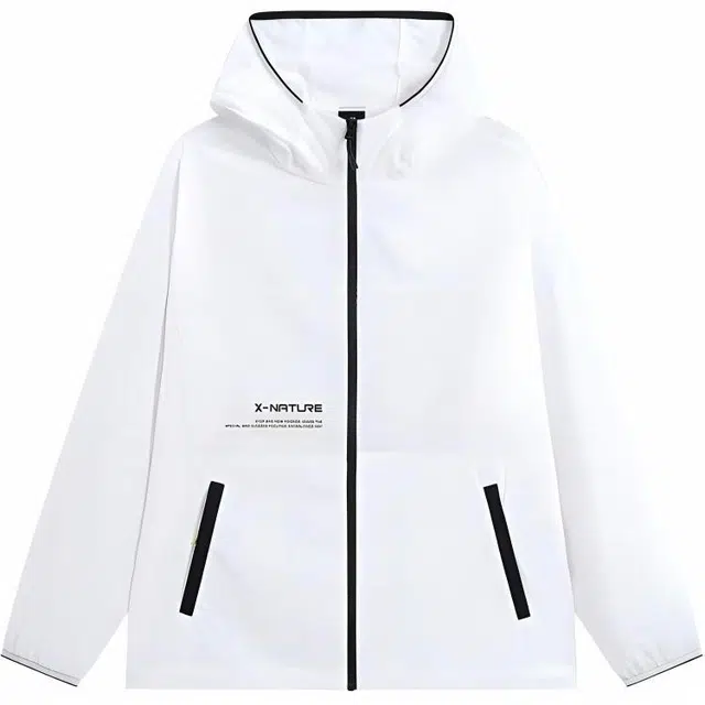 特步 生活系列 字母连帽透气舒适运动风衣 男款 珍珠白