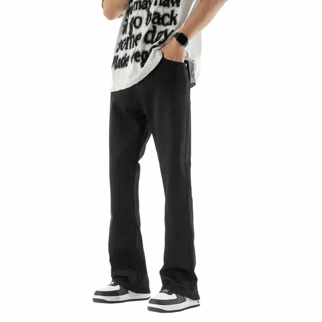 八哥 弯刀裤水洗做旧通勤窄版纯色弹力高级感牛仔裤 男女同款