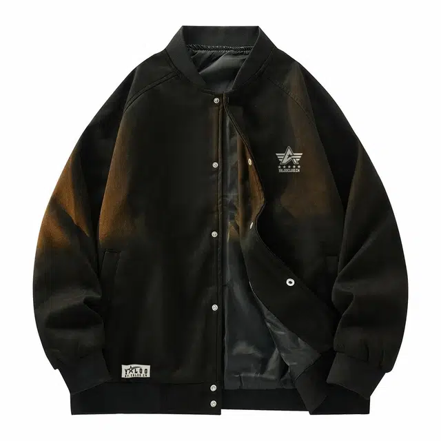 雅鹿 美式高街潮流字母印花基础款休闲宽松棒球领学院风纯色简约百搭夹克外套 男女同款