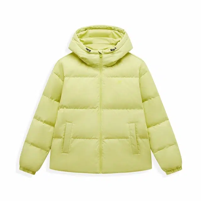 特步 秋冬纯色加厚保暖外套户外运动时尚休闲连帽羽绒服  男女同款 魔芽绿