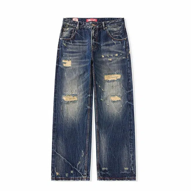 大白鲨 复古宽松弹力水洗时尚牛仔裤 男款 复古蓝