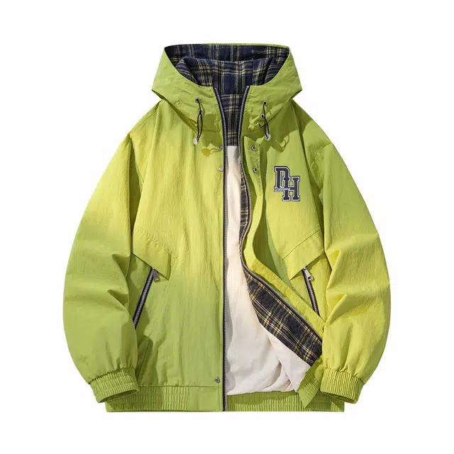 敦煌博物馆 美式高街复古字母万针刺绣大码撞色户外防风连帽宽松休闲百搭长袖夹克外套 男女同款