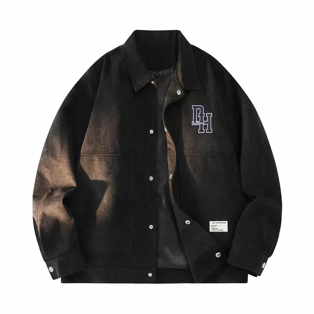 敦煌博物馆 美式复古字母刺绣翻领休闲户外防风大码工装宽松潮流百搭单排扣斜纹绒夹克外套 男女同款