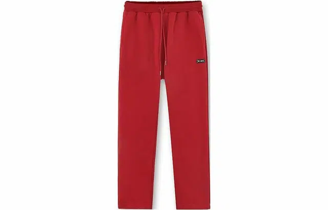 华人青年 纯色虎年复古直筒口袋运动裤 男女同款 深红色