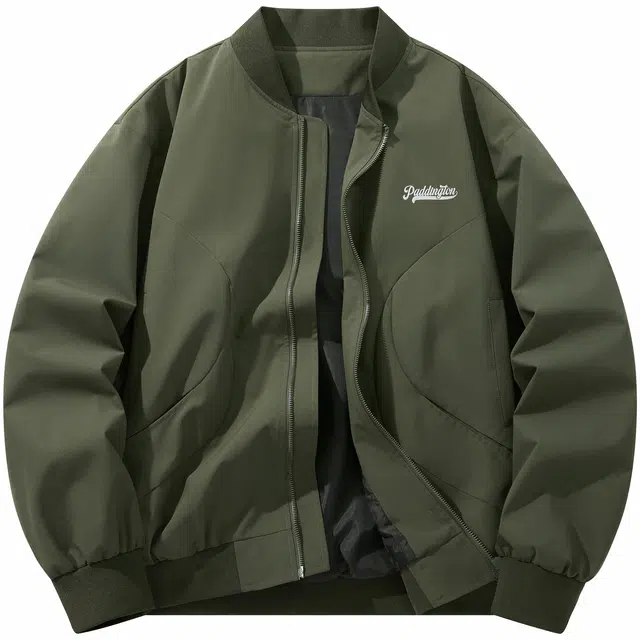 帕丁顿熊 美式复古字母发泡印花拼接休闲棒球领经典宽松飞行员夹克外套 男女同款