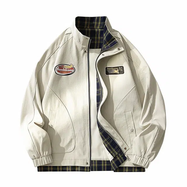 敦煌博物馆 美式复古格子翻领纯色宽松休闲百搭夹克外套 男女同款