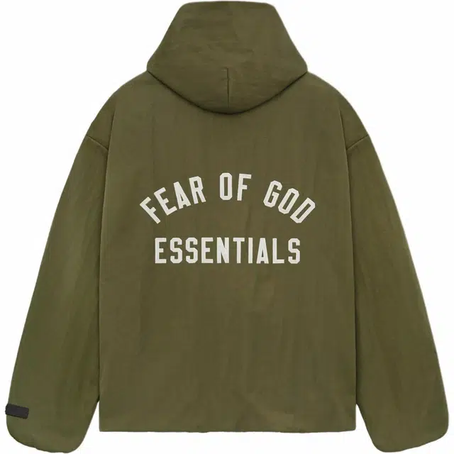 Fear of God Essentials Textured Nylon Hooded Coaches Jacket Military