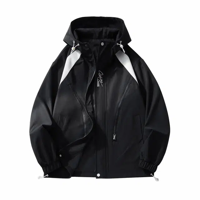 敦煌博物馆 复古运动风连帽拼接撞色户外休闲百搭大码防风夹克外套 男女同款