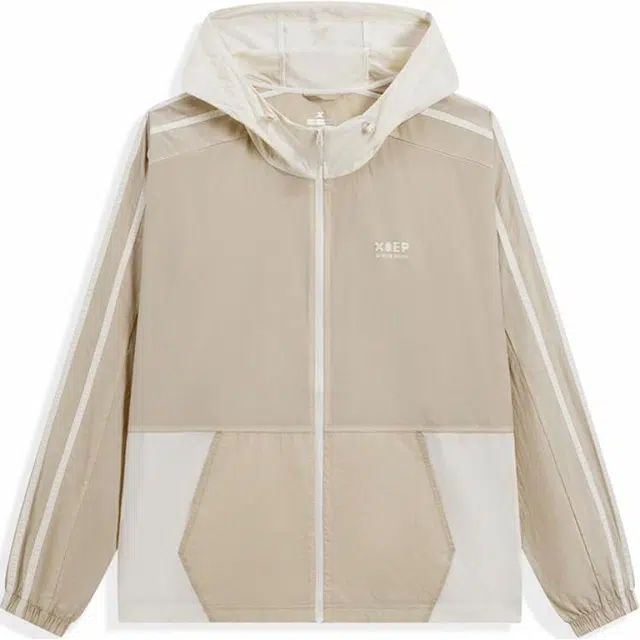 特步 拼色休闲运动风衣 男女同款 风滚草/豆皮色