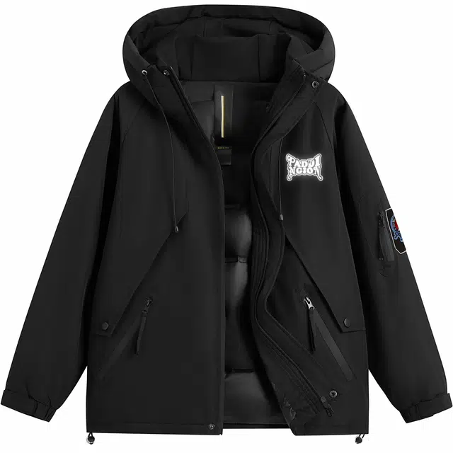 帕丁顿熊 简约反光字母印花纯色宽松休闲工装户外连帽防风防寒保暖加厚羽绒服 男女同款