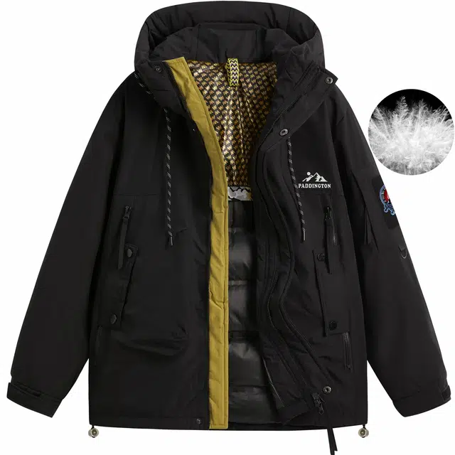 帕丁顿熊 简约雪山印花纯色拼接工装户外休闲防风防寒保暖羽绒服 男女同款