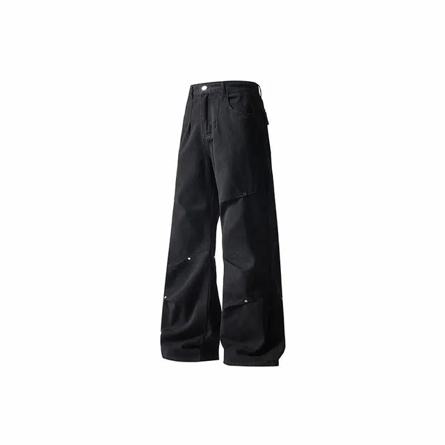 八哥 美式基础款水洗做旧废土风修身纯色直筒百搭弹力薄款牛仔裤 男女同款 黑色