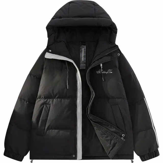 帕丁顿熊 小熊音符字母印花拼接条纹休闲宽松防风防寒保暖加厚连帽羽绒服 男女同款