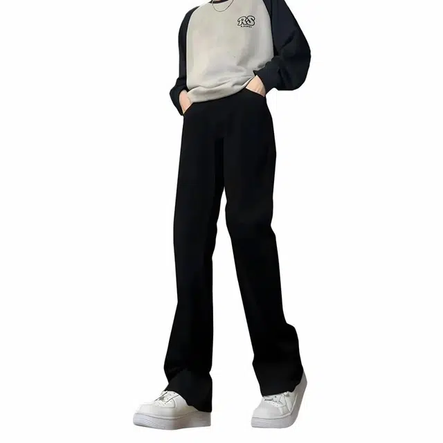 八哥 美式黑牛微喇水洗做旧弯刀裤休闲运动时尚简约舒适柔软不硬日常通勤垂感高级感弹力废土风牛仔裤 男女同款