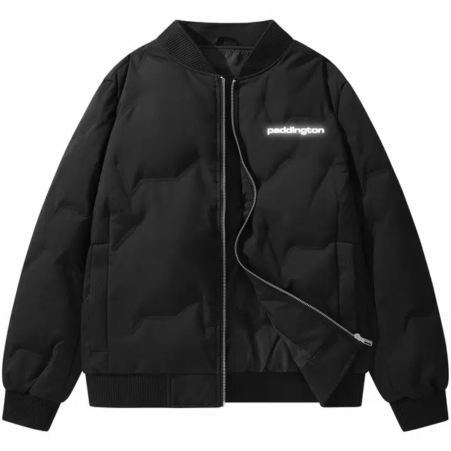 帕丁顿熊 简约字母印花纯色宽松休闲棒球领防风防寒保暖加厚羽绒服 男女同款