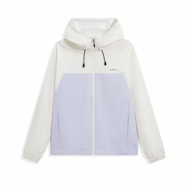 特步 拼色连帽长袖拉链风衣 男女同款 轻纱紫