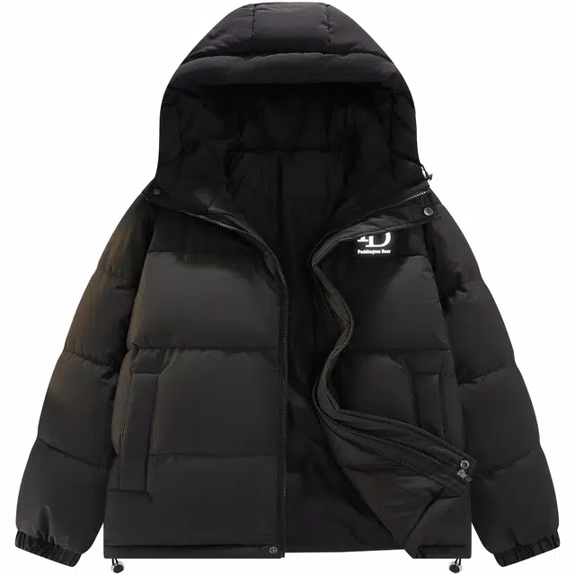 帕丁顿熊 简约字母反光印花纯色撞色拼接休闲宽松连帽防风防寒面包服保暖加厚羽绒服 男女同款