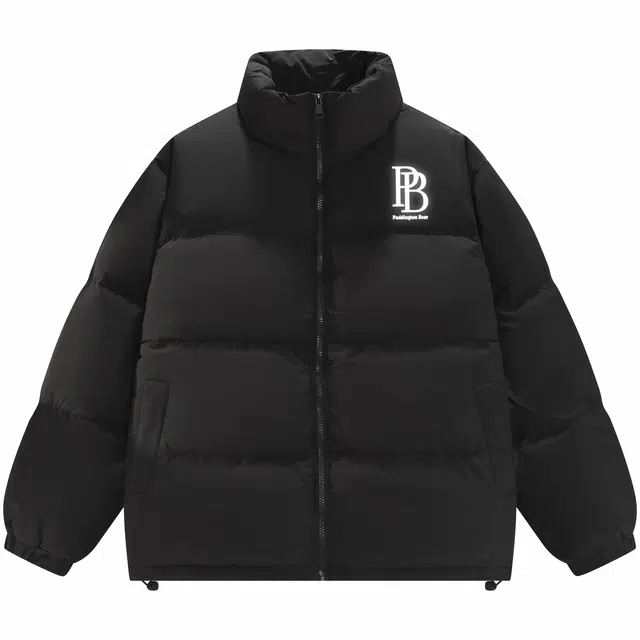 帕丁顿熊 简约反光字母印花纯色宽松休闲面包服防风防寒保暖加厚羽绒服 男女同款