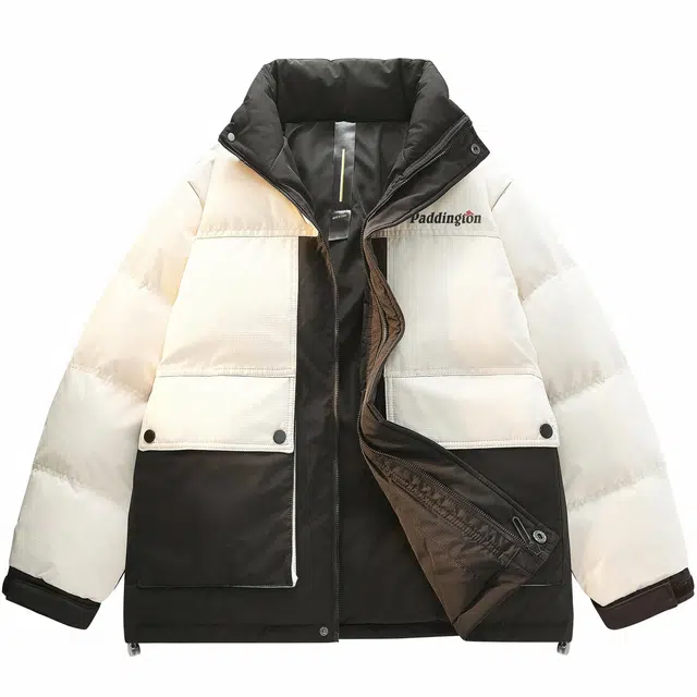 帕丁顿熊 卡通字母印花纯色拼接宽松休闲防风防寒保暖加厚羽绒服 男女同款